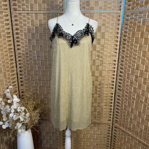 Elegant Gold and Black Lace Trimmed Mini Dress
